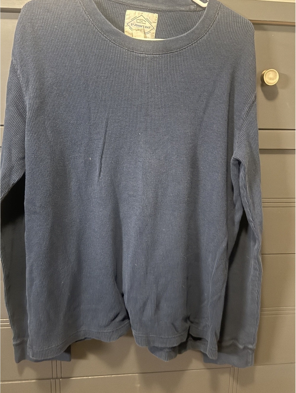 St. John's Bay Men's XL Navy Blue Waffle Knit Long Sleeve Shirt